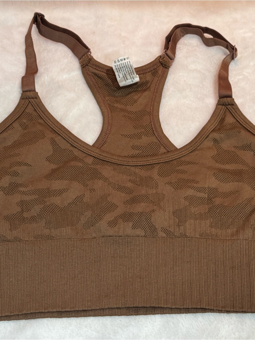 90 Degree By Reflex Brown Camouflage Seamless Racerback Sports Bra